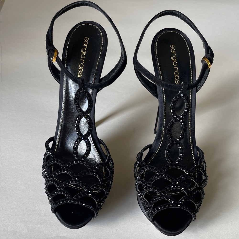 Sergio Rossi Black Heels with Gold Accent
